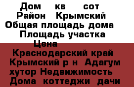 Дом 47 кв. 30 сот. › Район ­ Крымский › Общая площадь дома ­ 47 › Площадь участка ­ 300 › Цена ­ 1 200 000 - Краснодарский край, Крымский р-н, Адагум хутор Недвижимость » Дома, коттеджи, дачи продажа   